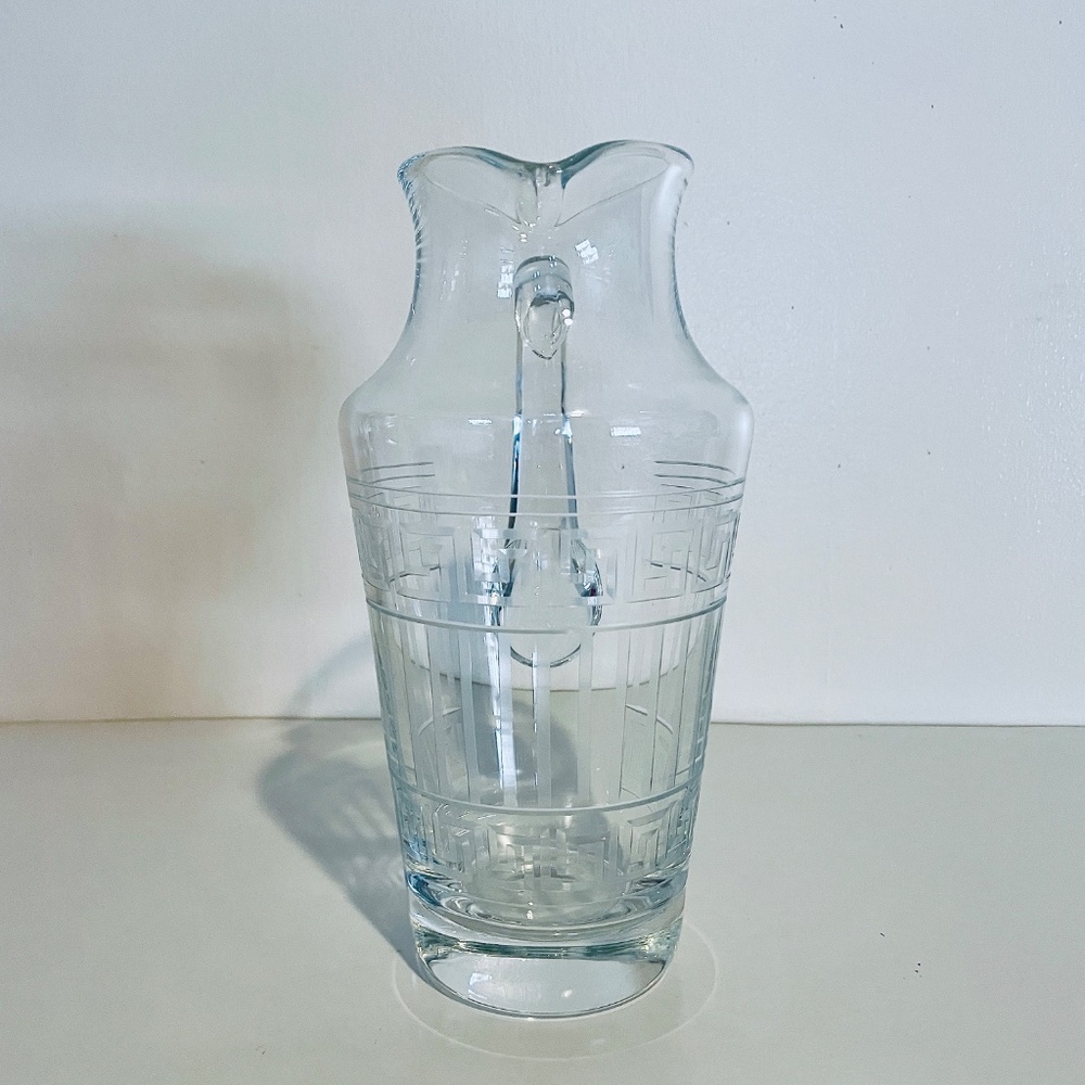 Versace x Rosenthal Meandre Greek Key Clear Glass Crystal Pitcher Vintage - Picture 6 of 14